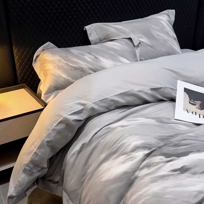 91家纺网 家纺一手货源 找家纺 氧家 2024新款数码印花天丝磨毛艾阳绒四件套 云汉灰