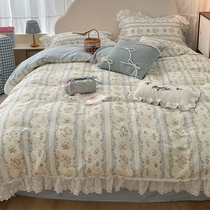 91家纺网 家纺一手货源 找家纺 昔可家纺 2024新款仙仙蕾丝贴边全棉花边款四件套 仙仙蕾丝花