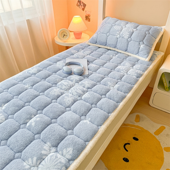 91家纺网 家纺一手货源 找家纺 雯豆家纺 2024新品泰迪绒学生床垫宿舍床褥子加厚上下铺北极绒床护垫 泰迪绒床褥-雪花飘飘-兰