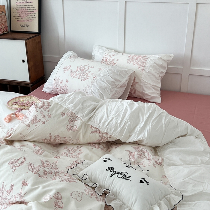 91家纺网 家纺一手货源 找家纺 昔可家纺 2024新款韩版花边工艺款四件套 复古素描花边