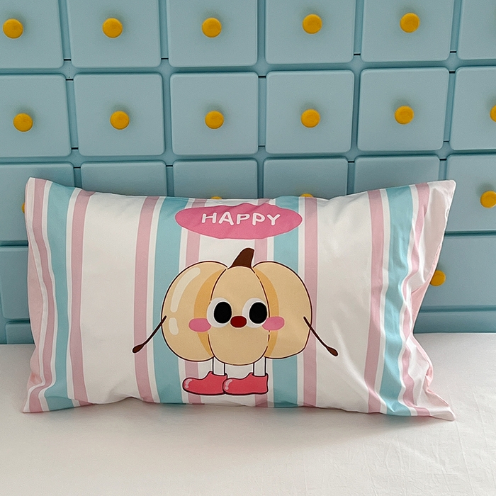 91家纺网 家纺一手货源 找家纺 昔可家纺 2024新款数码印花单品枕套系列-卡通系列 彩条南瓜