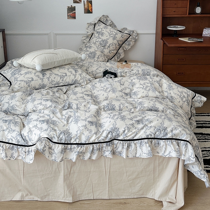 91家纺网 家纺一手货源 找家纺 昔可家纺 2024法式复古工艺花边款四件套 塞纳河畔