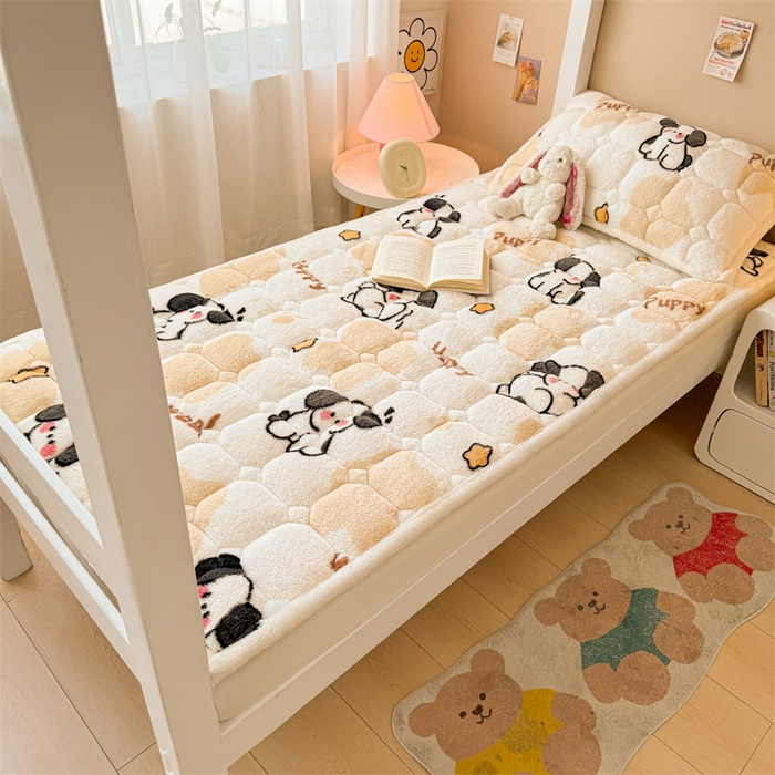 91家纺网 家纺一手货源 找家纺 雯豆家纺 2024新品泰迪绒学生床垫宿舍床褥子加厚上下铺北极绒床护垫 泰迪绒床褥-顽皮狗-咖