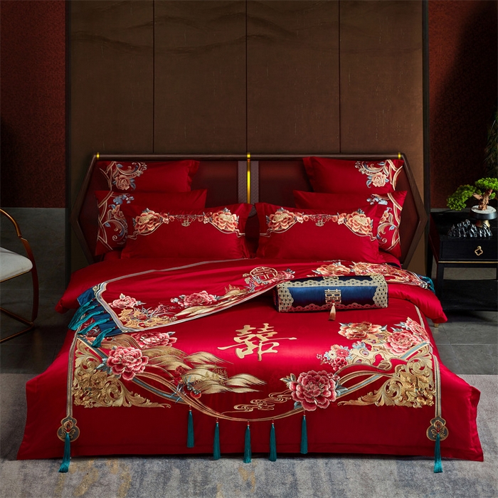 91家纺网 家纺一手货源 找家纺 宏羽纺家纺 2024新款高支高密纯棉提花婚庆套件系列（控价680）富贵牡丹