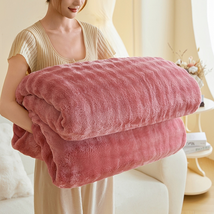 91家纺网 家纺一手货源 找家纺 千荨 2024新款高克重兔绒泡泡系列毛毯 泡泡-豆沙