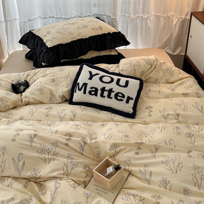 91家纺网 家纺一手货源 找家纺 昔可家纺 2024黑色贴边花边全棉款四件套 水墨栖语