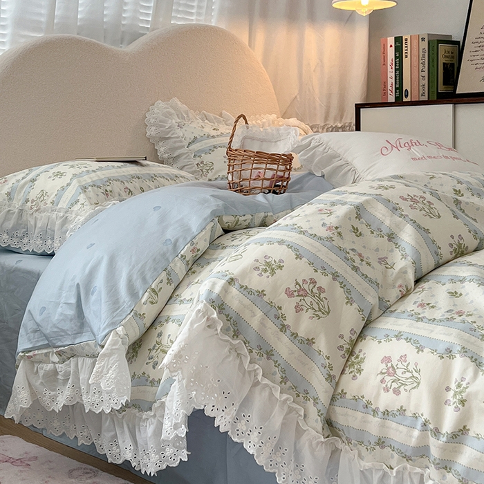 91家纺网 家纺一手货源 找家纺 昔可家纺 2024新款仙仙蕾丝贴边全棉花边款四件套 仙仙蕾丝花