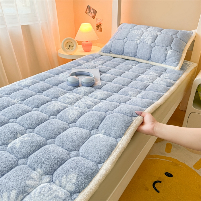 91家纺网 家纺一手货源 找家纺 雯豆家纺 2024新品泰迪绒学生床垫宿舍床褥子加厚上下铺北极绒床护垫 泰迪绒床褥-雪花飘飘-兰