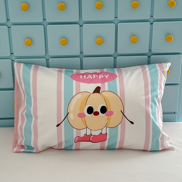 91家纺网 家纺一手货源 找家纺 昔可家纺 2024新款数码印花单品枕套系列-卡通系列 彩条南瓜