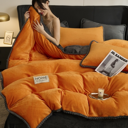 91家纺网 家纺一手货源 找家纺 闲鱼家纺 2025新款高克重牛奶绒四件套水晶绒金貂法莱绒臻绒欧式包边系列（新拍图）-单被套 橘色