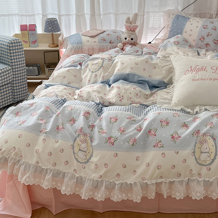 91家纺网 家纺一手货源 找家纺 （总）昔可家纺 2024新款仙仙蕾丝贴边全棉花边款四件套