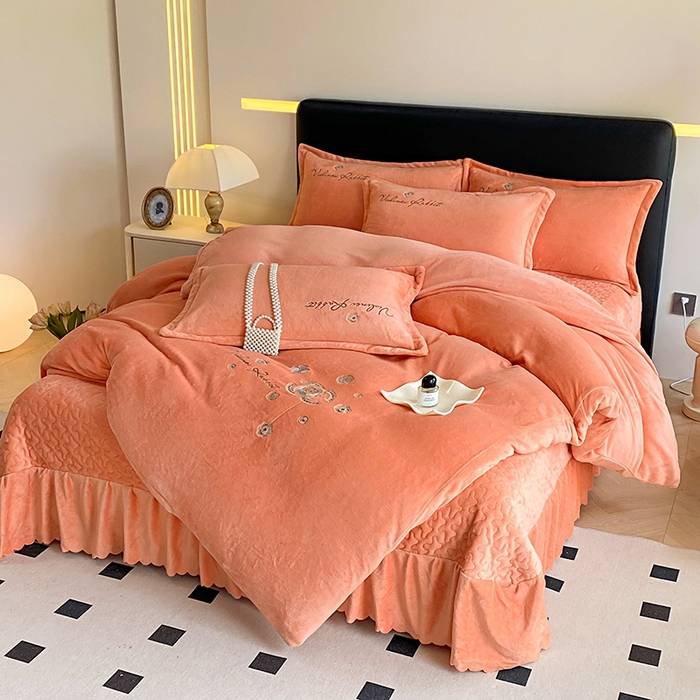 91家纺网 家纺一手货源 找家纺 陌乘坊家纺 2024新款牛奶绒床盖款四件套-香奈 香奈-爱玛橙