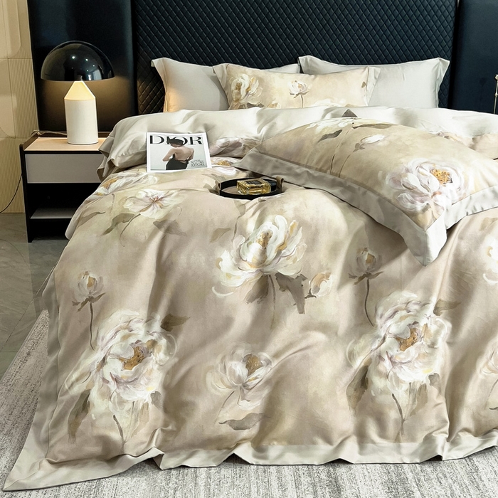 91家纺网 家纺一手货源 找家纺 氧家 2024新款数码印花天丝磨毛艾阳绒四件套 瑶芳绿