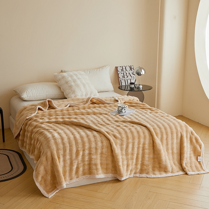 91家纺网 家纺一手货源 找家纺 千荨 2024新款高克重兔绒泡泡系列毛毯 泡泡-卡其