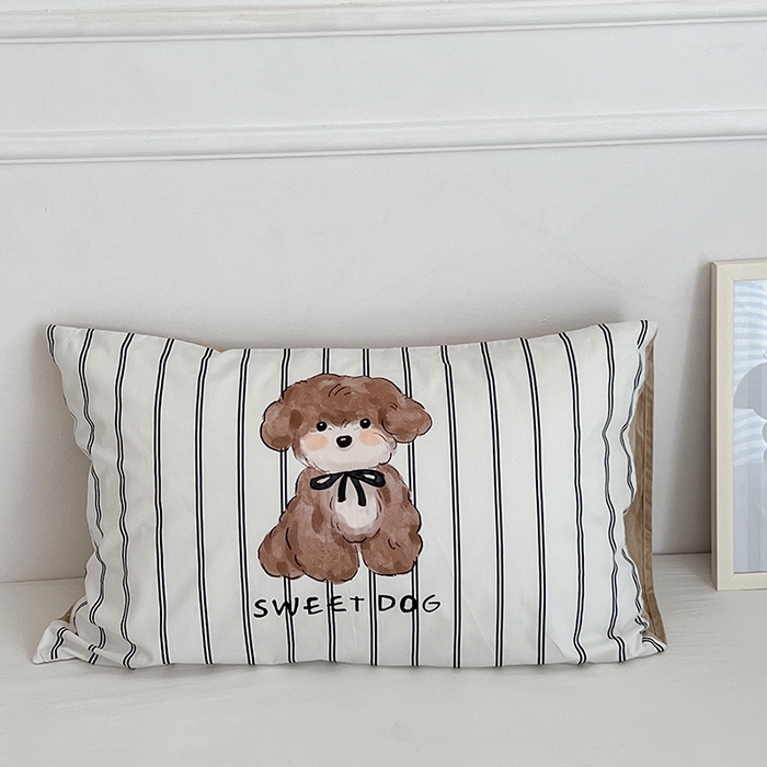 91家纺网 家纺一手货源 找家纺 昔可家纺 2024新款数码印花单品枕套系列-卡通系列 萌萌棕狗