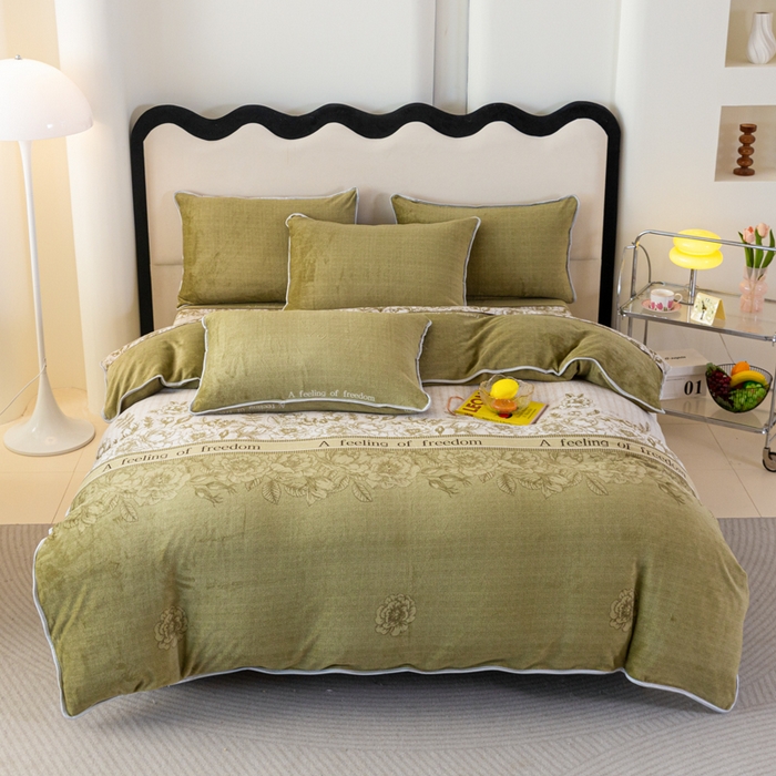 91家纺网 家纺一手货源 找家纺 欧喜璐 2024年新款 8.5-9.5斤加厚牛奶绒金貂绒法莱绒四件套单被套 花团锦簇