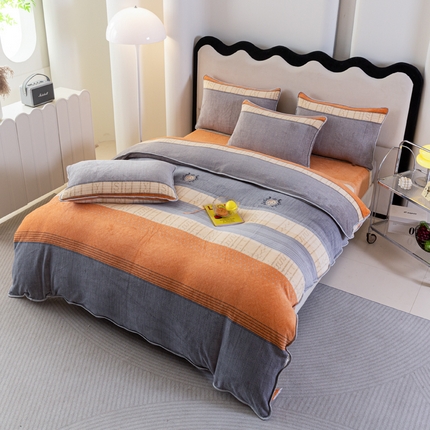 91家纺网 家纺一手货源 找家纺 欧喜璐 2024年新款 8.5-9.5斤加厚牛奶绒金貂绒法莱绒四件套单被套 英伦时尚