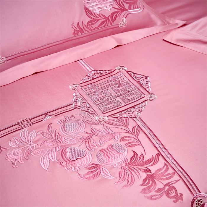 91家纺网 家纺一手货源 找家纺 宏羽纺家纺 2024新款13372纯棉小红书跑量款婚庆套件系列 幸福喜嫁-粉