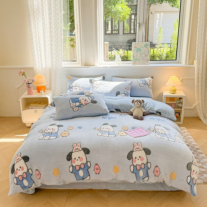 91家纺网 家纺一手货源 找家纺 义博家纺 2025新款雪花绒印花四件套 好伙伴