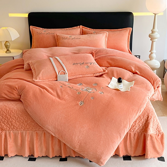 91家纺网 家纺一手货源 找家纺 陌乘坊家纺 2024新款牛奶绒床盖款四件套-香奈 香奈-爱玛橙