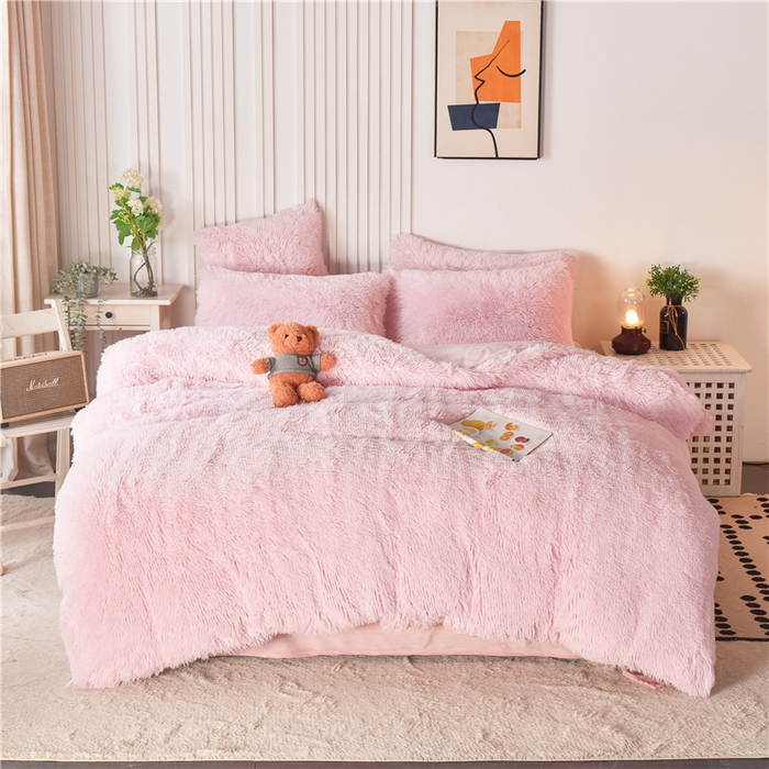 91家纺网 家纺一手货源 找家纺 鑫喜莱 2024新款长毛绒四件套 典雅粉