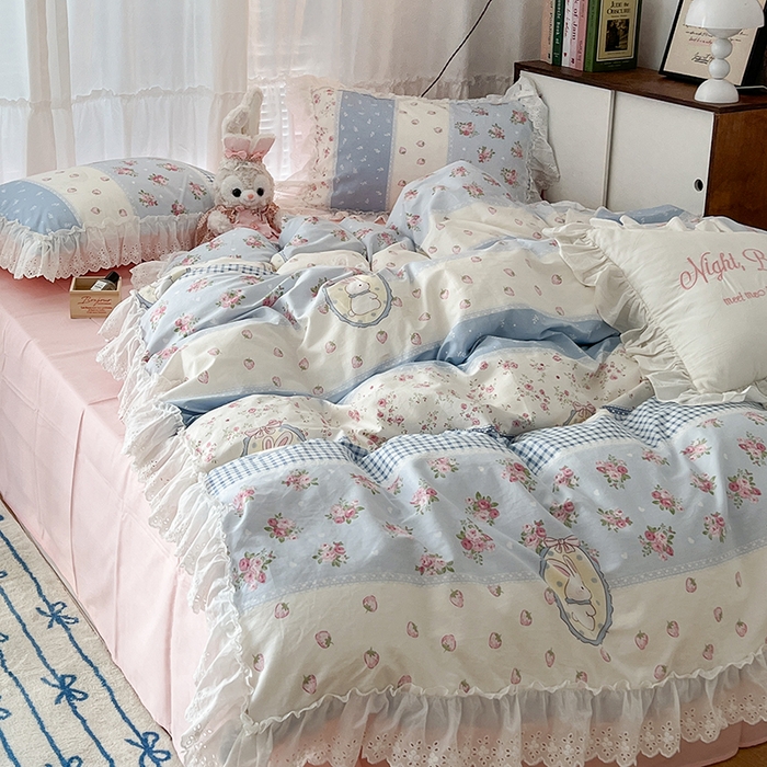 91家纺网 家纺一手货源 找家纺 （总）昔可家纺 2024新款仙仙蕾丝贴边全棉花边款四件套