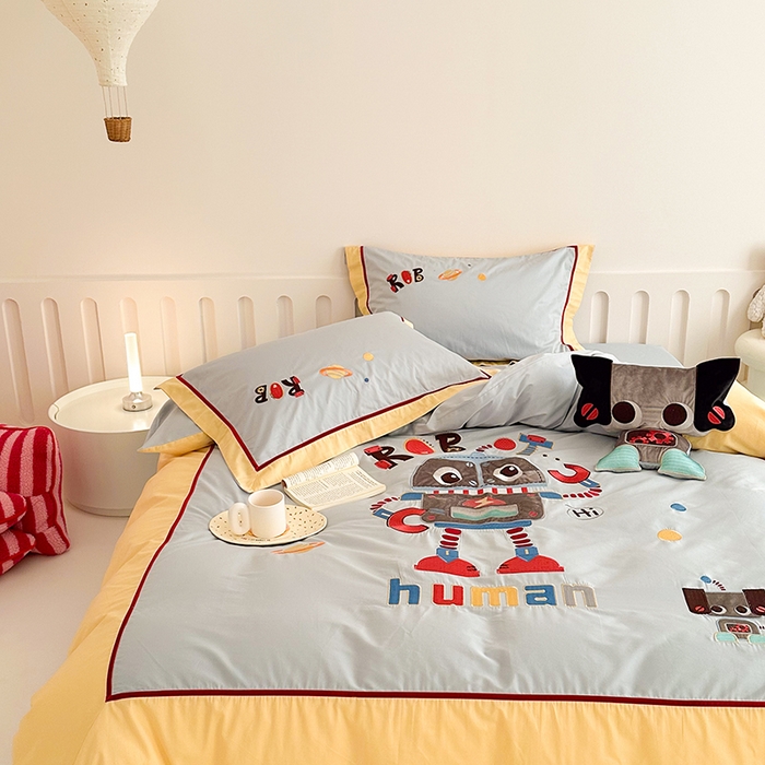 91家纺网 家纺一手货源 找家纺 （总）西西家居 2024新款亲肤舒适100支澳棉独家专版四件套--怪兽机器人