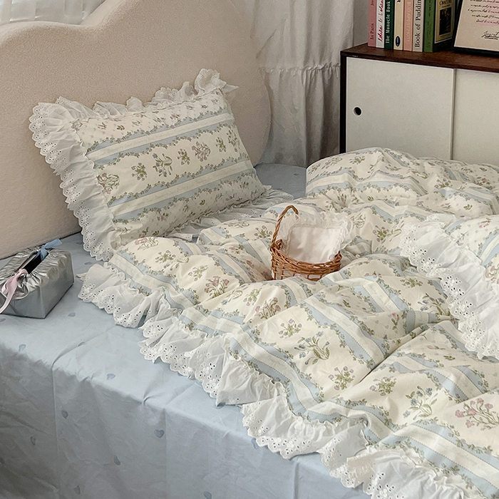 91家纺网 家纺一手货源 找家纺 昔可家纺 2024新款仙仙蕾丝贴边全棉花边款四件套 仙仙蕾丝花