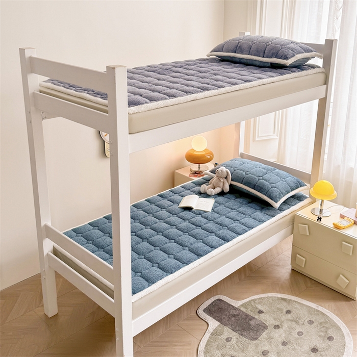 91家纺网 家纺一手货源 找家纺 雯豆家纺 2024新品泰迪绒学生床垫宿舍床褥子加厚上下铺北极绒床护垫 泰迪绒床褥-海因蓝