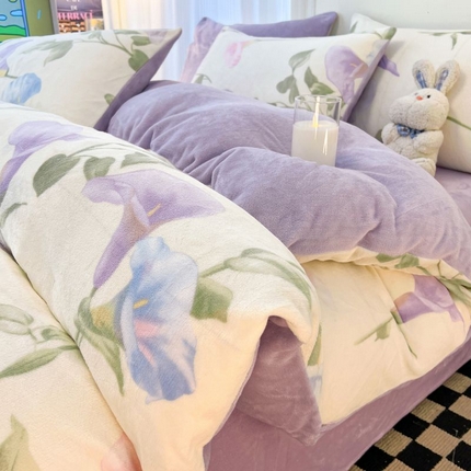 2024新款原创小清新牛奶绒印花四件套 牵牛花