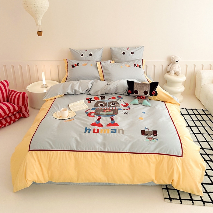 91家纺网 家纺一手货源 找家纺 （总）西西家居 2024新款亲肤舒适100支澳棉独家专版四件套--怪兽机器人