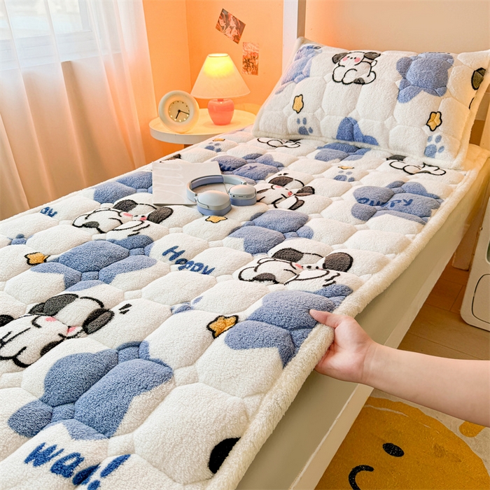 91家纺网 家纺一手货源 找家纺 雯豆家纺 2024新品泰迪绒学生床垫宿舍床褥子加厚上下铺北极绒床护垫 泰迪绒床褥-顽皮狗-兰