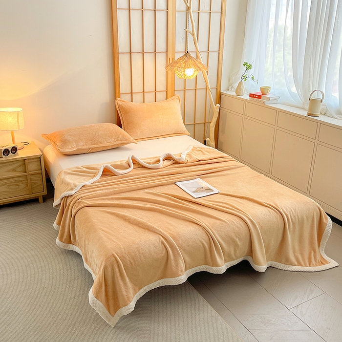 91家纺网 家纺一手货源 找家纺 千荨 2024新款亲肤舒适高克重双面牛奶绒纯色毛毯 牛奶绒-驼色