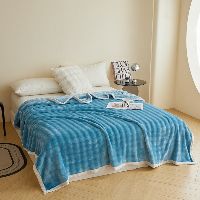 91家纺网 家纺一手货源 找家纺 千荨 2024新款高克重兔绒泡泡系列毛毯 泡泡-天蓝