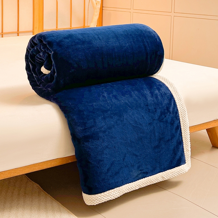 91家纺网 家纺一手货源 找家纺 千荨 2024新款亲肤舒适高克重双面牛奶绒纯色毛毯 牛奶绒-宝石蓝