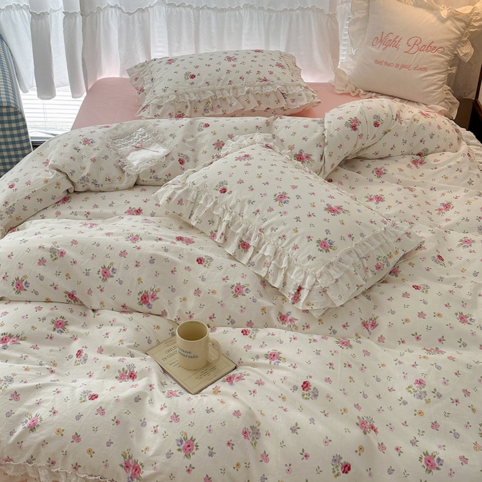 91家纺网 家纺一手货源 找家纺 昔可家纺 2024蕾丝双层花边款全棉四件套 尤莉少女