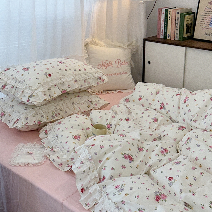 91家纺网 家纺一手货源 找家纺 昔可家纺 2024蕾丝双层花边款全棉四件套 尤莉少女