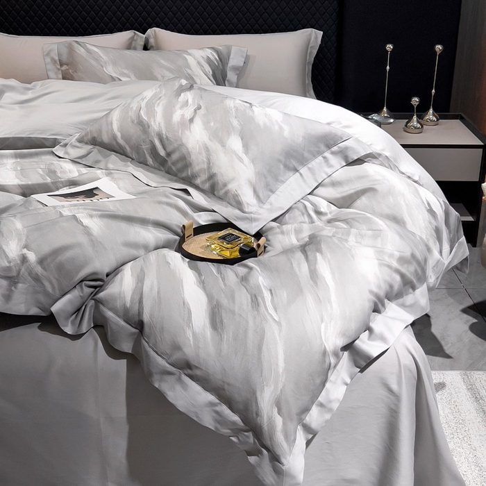 91家纺网 家纺一手货源 找家纺 氧家 2024新款数码印花天丝磨毛艾阳绒四件套 云汉灰