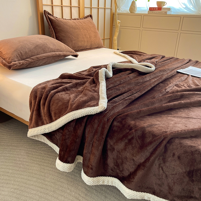 91家纺网 家纺一手货源 找家纺 千荨 2024新款亲肤舒适高克重双面牛奶绒纯色毛毯 牛奶绒-咖啡