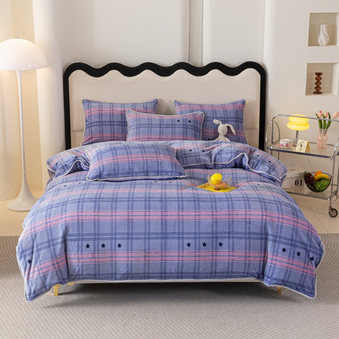 91家纺网 家纺一手货源 找家纺 欧喜璐 2024年新款 8.5-9.5斤加厚牛奶绒金貂绒法莱绒四件套单被套 简约