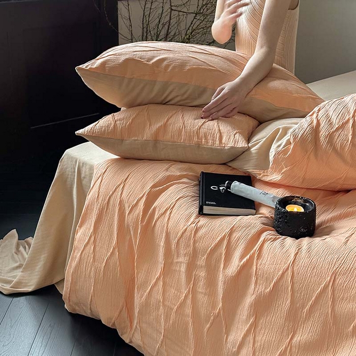 91家纺网 家纺一手货源 找家纺 2024新款全棉提花四件套-V克托瑞 桃橘色