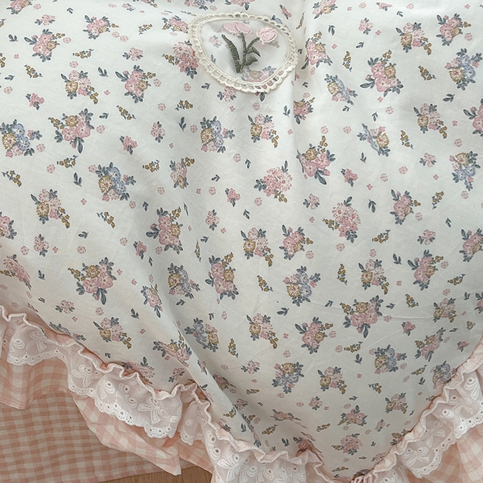 91家纺网 家纺一手货源 找家纺 昔可家纺 2024蕾丝双层花边款全棉四件套 春鹭杏花