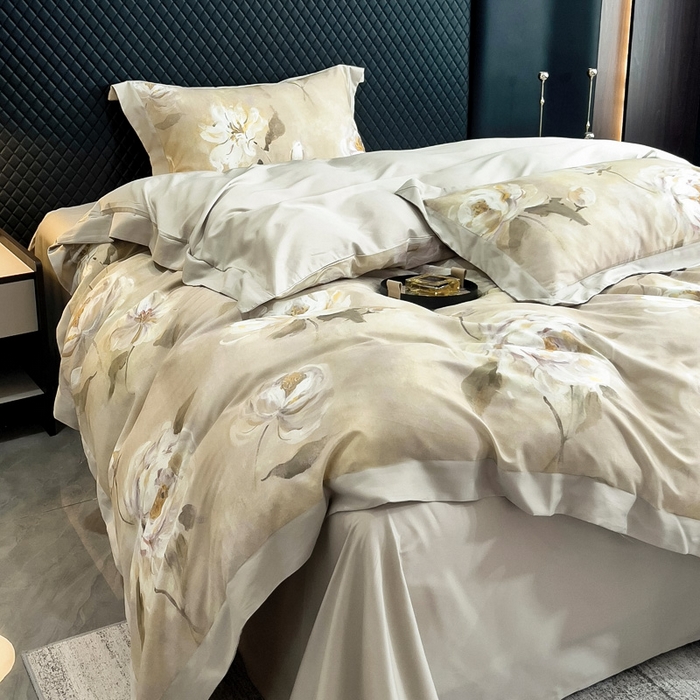 91家纺网 家纺一手货源 找家纺 氧家 2024新款数码印花天丝磨毛艾阳绒四件套 瑶芳绿