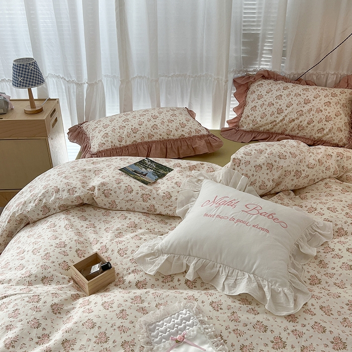 91家纺网 家纺一手货源 找家纺 昔可家纺 2024新款双层纱贴边全棉四件套 歌德花镜