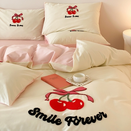 91家纺网 家纺一手货源 找家纺 如一 2024新款A类全棉水洗棉毛巾绣四件套 红樱桃