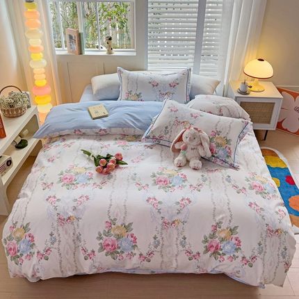 91家纺网 家纺一手货源 找家纺 （总）乐童家纺 2024新款直播热款13070纯棉印花吊边款一字绣四件套（十一）