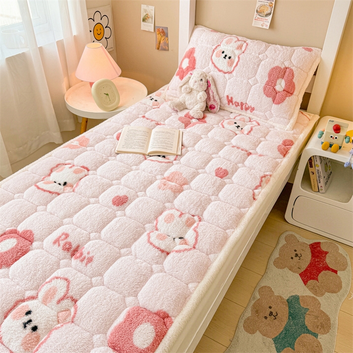 91家纺网 家纺一手货源 找家纺 雯豆家纺 2024新品泰迪绒学生床垫宿舍床褥子加厚上下铺北极绒床护垫 泰迪绒床褥-浪漫兔