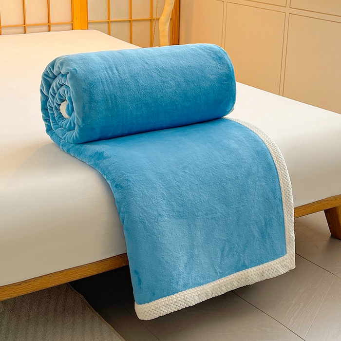 91家纺网 家纺一手货源 找家纺 千荨 2024新款亲肤舒适高克重双面牛奶绒纯色毛毯 牛奶绒-天蓝