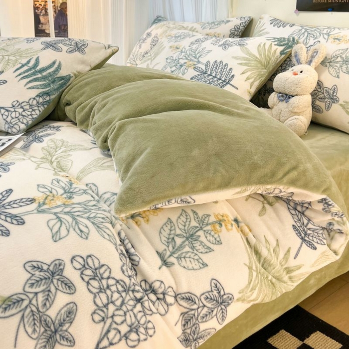 91家纺网 家纺一手货源 找家纺 2024新款原创小清新牛奶绒印花四件套 元气森林