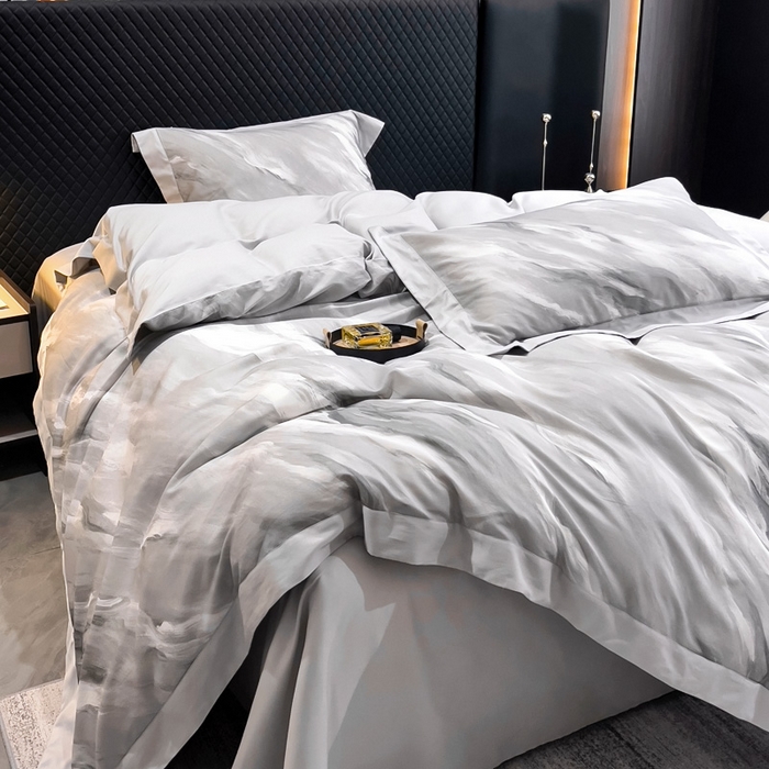 91家纺网 家纺一手货源 找家纺 氧家 2024新款数码印花天丝磨毛艾阳绒四件套 云汉灰